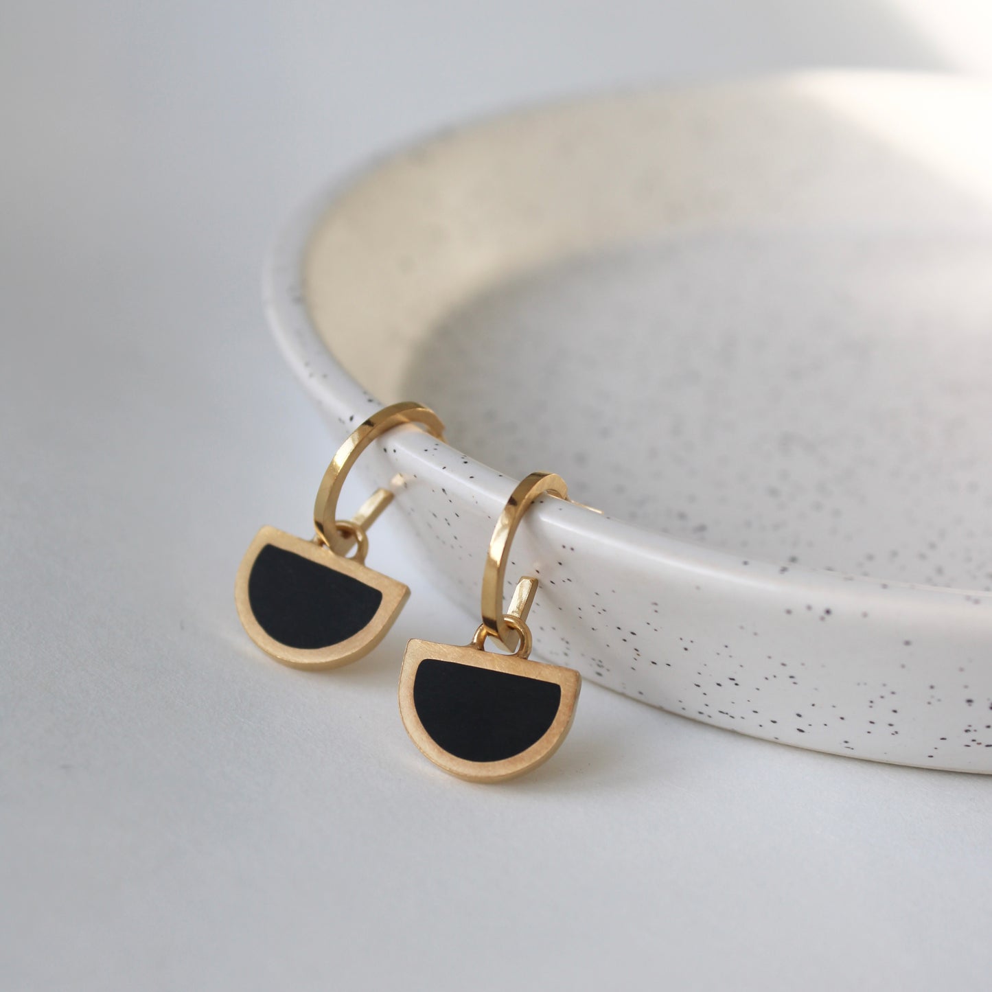 Arc Hoop & Black Resin Earrings - Gold