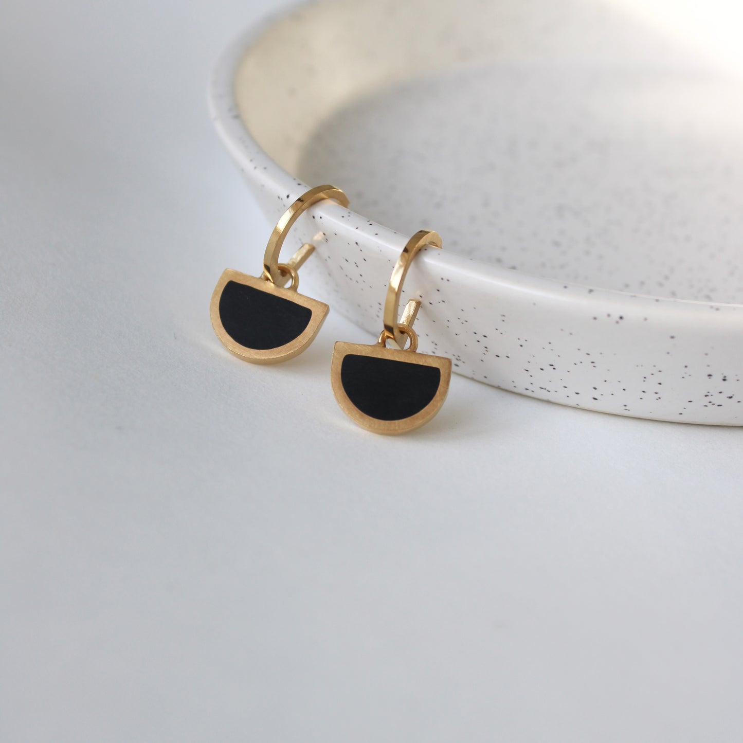 Arc Hoop & Black Resin Earrings - Gold